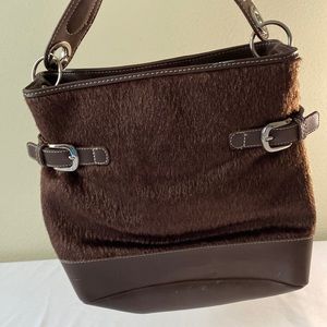 (A8) TOMMY HILFIGER Brown Faux Leather/ Fur Handbag Purse